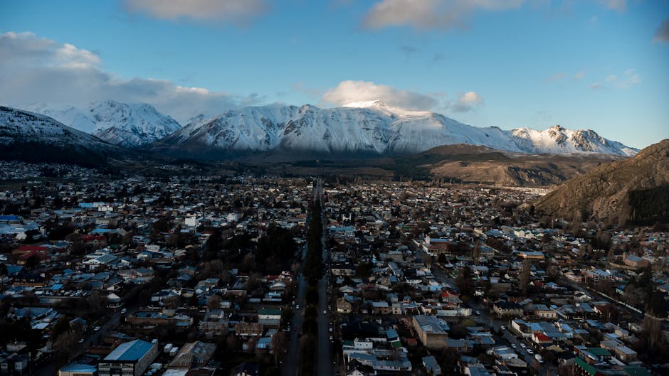 Stunning aerial panorama of Esquel, Argentina, framed by the Andes